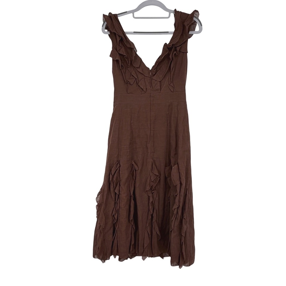 Vintage Intuitions Brown Ruffle Dress Cotton Boho Prairie Midi Size 8